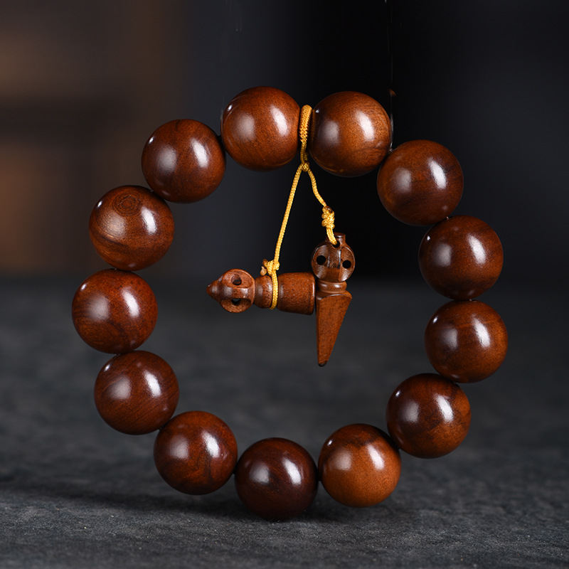 Thunderstruck Peachwood Feng Shui Bracelet with Vajra Pendant