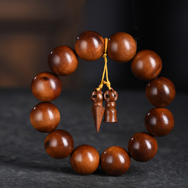 Thunderstruck Peachwood Feng Shui Bracelet with Vajra Pendant