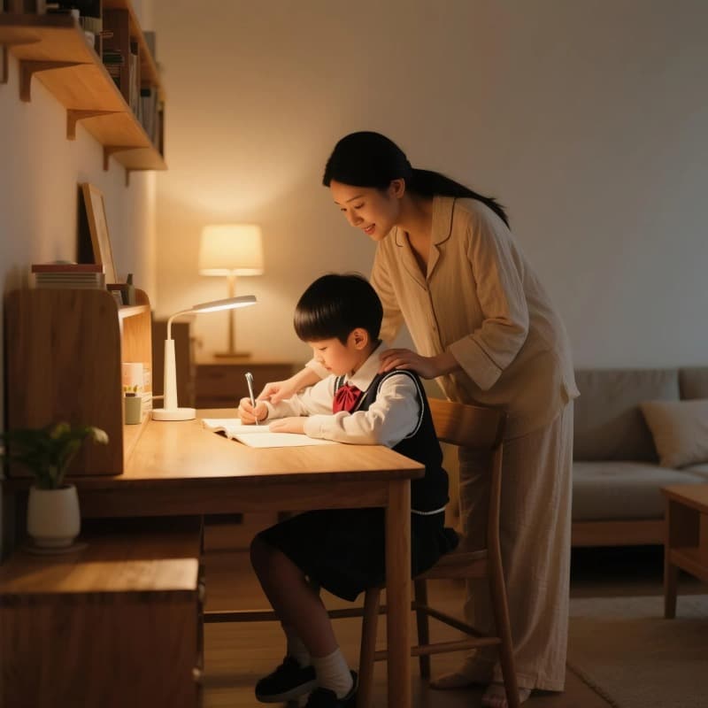 A mother is tutoring her child with homework
