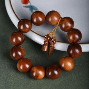 Thunderstruck Peachwood Feng Shui Bracelet with Vajra Pendant