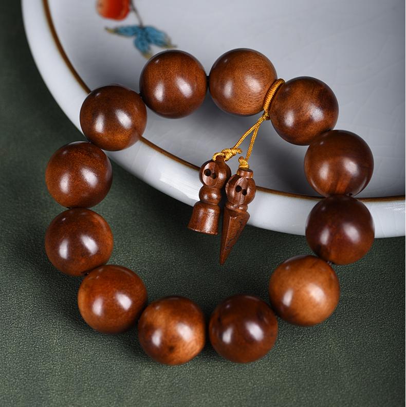 Thunderstruck Peachwood Feng Shui Bracelet with Vajra Pendant