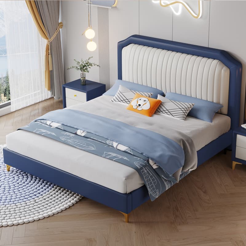 A children's room in soft blues