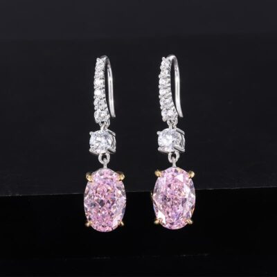 Feng Shui Oval Drop Earrings in S925 Silver with High-Carbon Diamonds