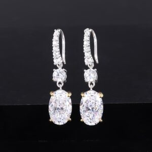 Feng Shui Oval Drop Earrings in S925 Silver with High-Carbon Diamonds